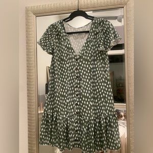 Green white polka dot dress